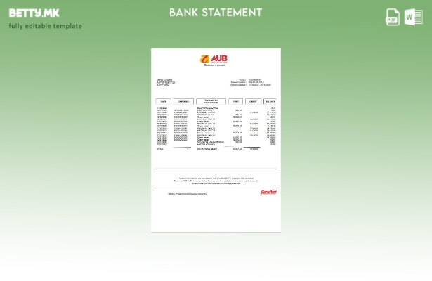 Модерен стил Шаблон за зборови за извод од сметката на банката на Азија Азија (A
